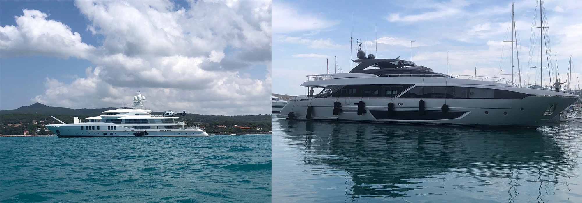 Due maxi yacht ormeggiati lungo la costa